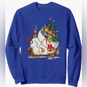 Dr. Seuss Grinch Sleigh Sweatshirt royal blue NEW! XXL. I bought wrong size!